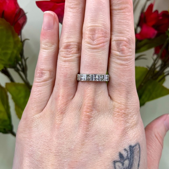 Jewelry - Baguette Cut Crystal 925 Sterling Silver Plated Vintage Ring Size 6.75